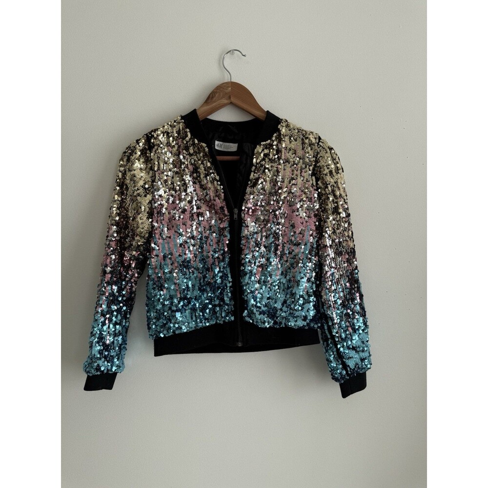 ✿ Zara Girls Silver Metallic Hooded Jacket Size 9 / 134 Shiny Zip Coat